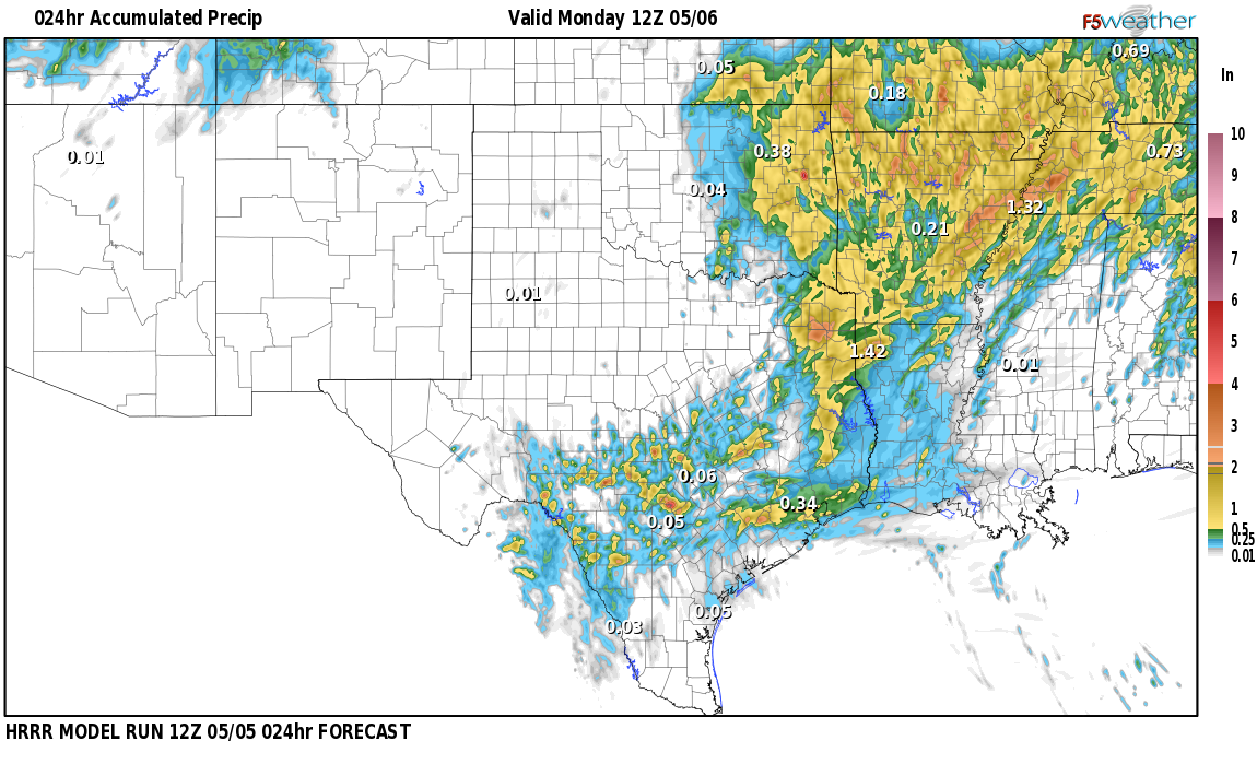 Regional 24 hour rainfall expected near La Madera, New Mexico